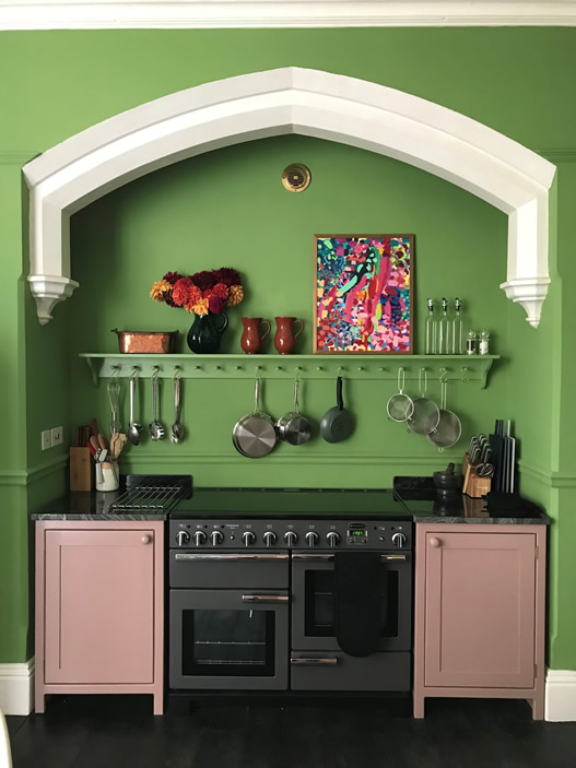 Green and pink kitchen at The Parisi Townhouse York